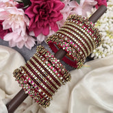 Vriksham Mirror Work & Kundan Bridal Glass Bangle Floral Kundan Stone Silk Thread Bangle Set-G19892